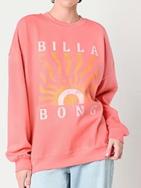 Billabong Tops - Billabong Coral Pink Crewneck Sweatshirt with Yellow Sun Graphic
